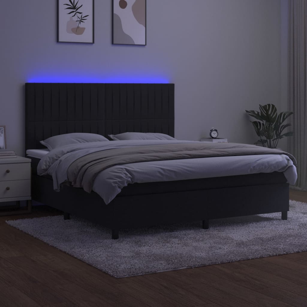 Cama box spring c/ colchão/LED 160x200 cm veludo preto