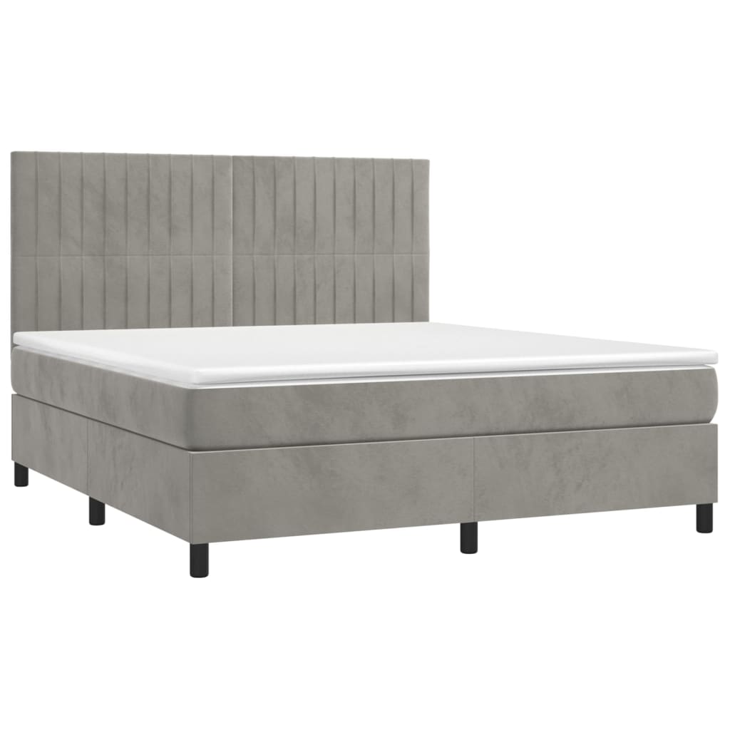 Cama box spring c/ colchão/LED 180x200 cm veludo cinzento-claro