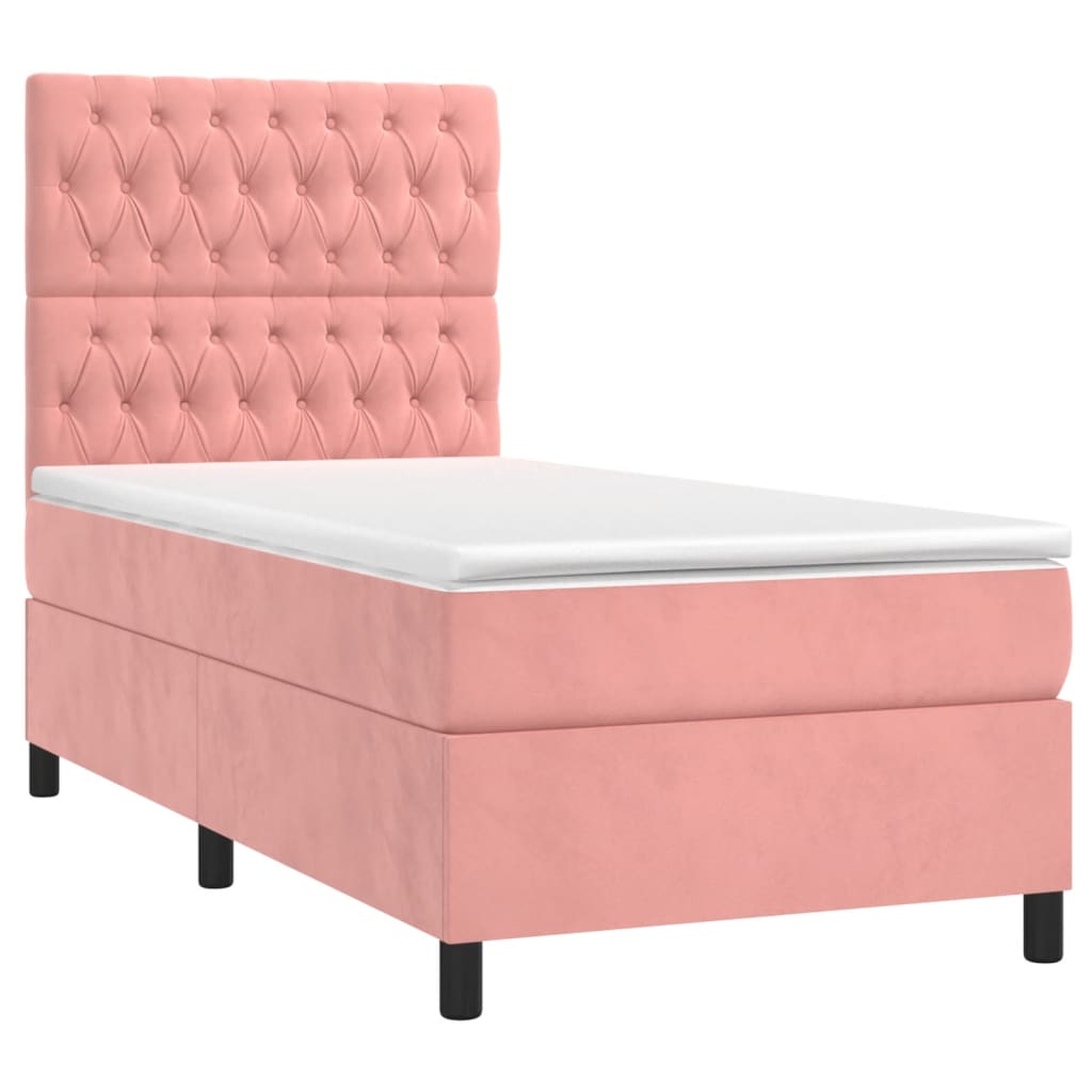 Cama box spring c/ colchão/LED 80x200 cm veludo rosa