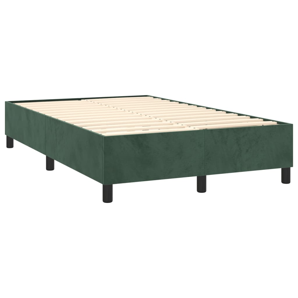 Cama box spring c/ colchão/LED 120x200 cm veludo verde-escuro