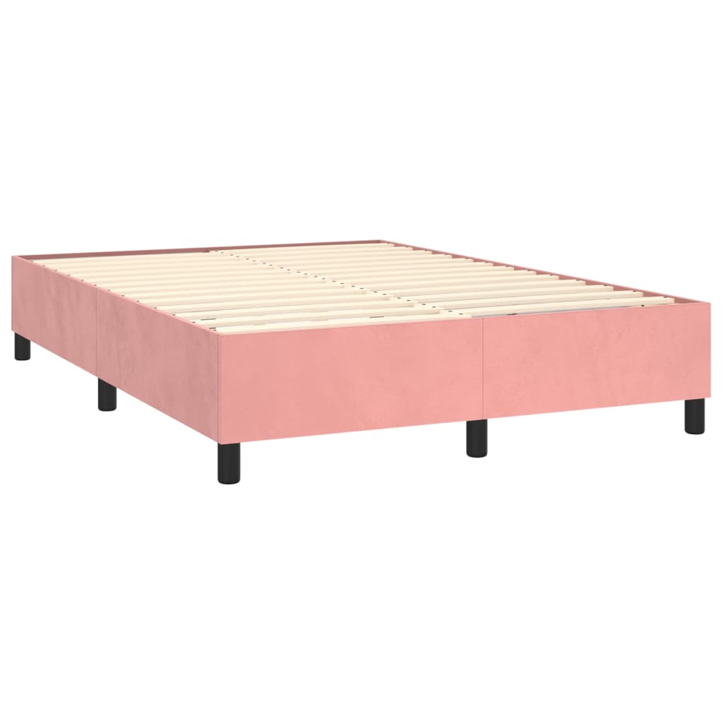 Cama box spring c/ colchão/LED 140x190 cm veludo rosa