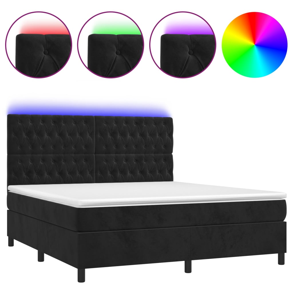 Cama box spring c/ colchão/LED 160x200 cm veludo preto