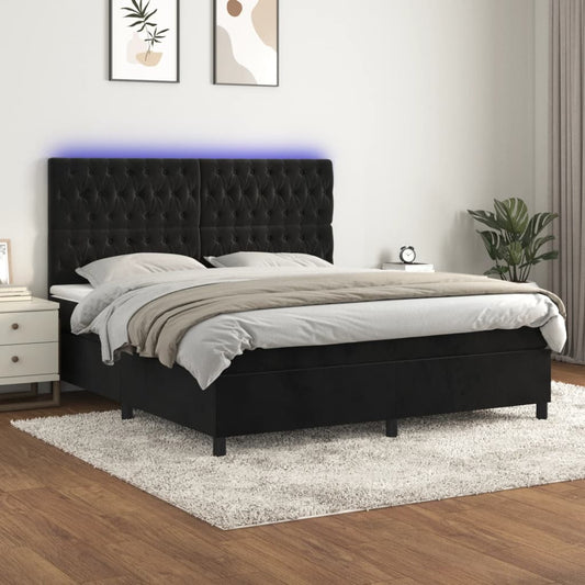 Cama box spring c/ colchão/LED 160x200 cm veludo preto