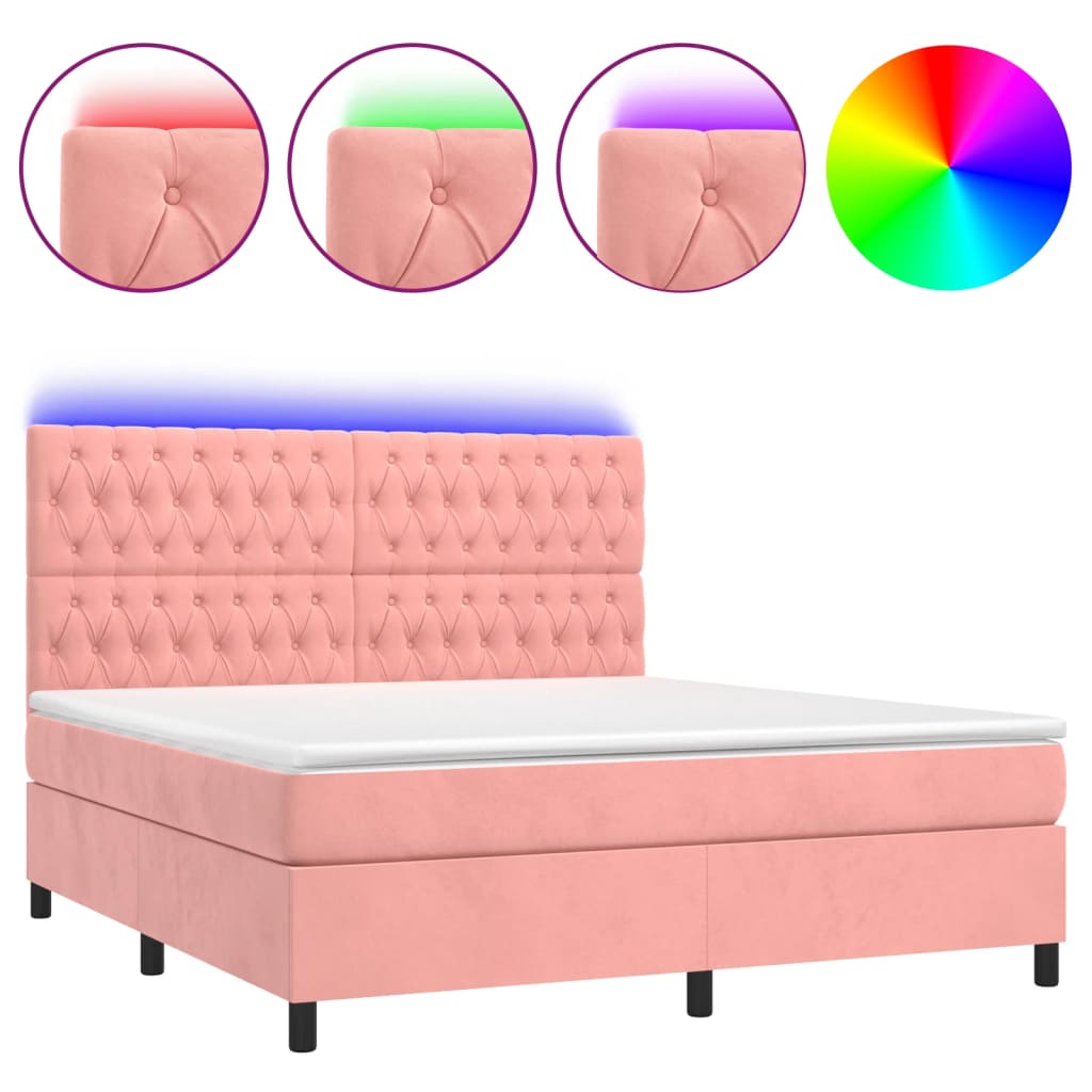 Cama box spring c/ colchão/LED 160x200 cm veludo rosa