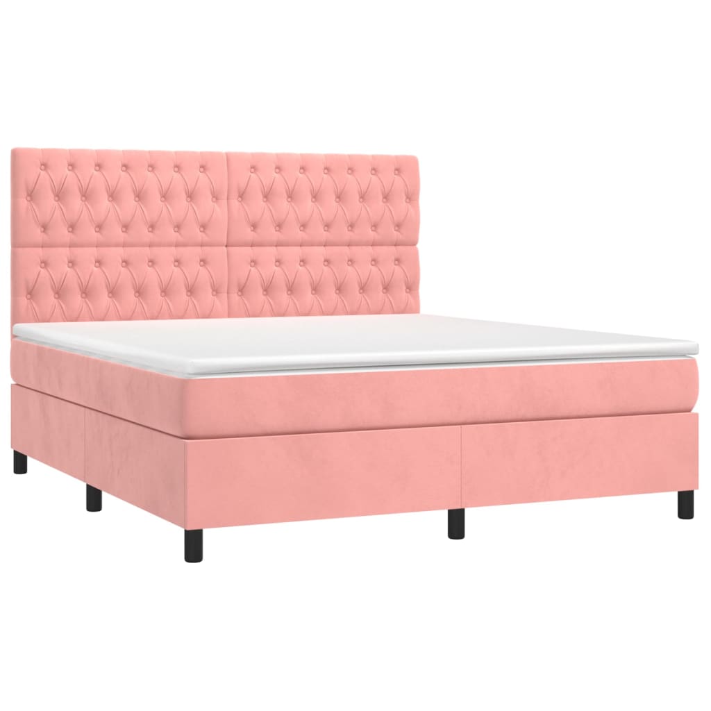 Cama box spring c/ colchão/LED 180x200 cm veludo rosa