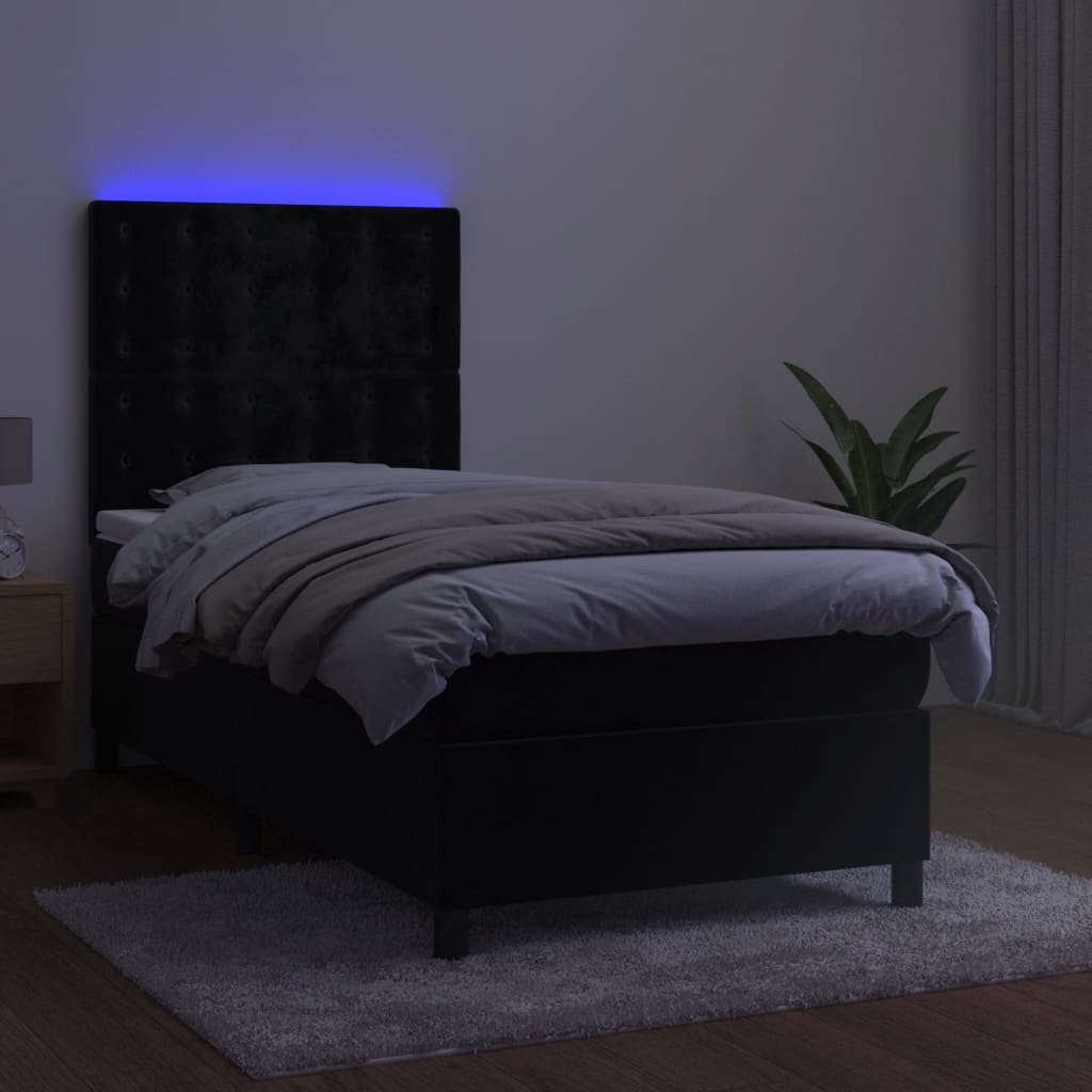 Cama box spring c/ colchão/LED 80x200 cm veludo preto