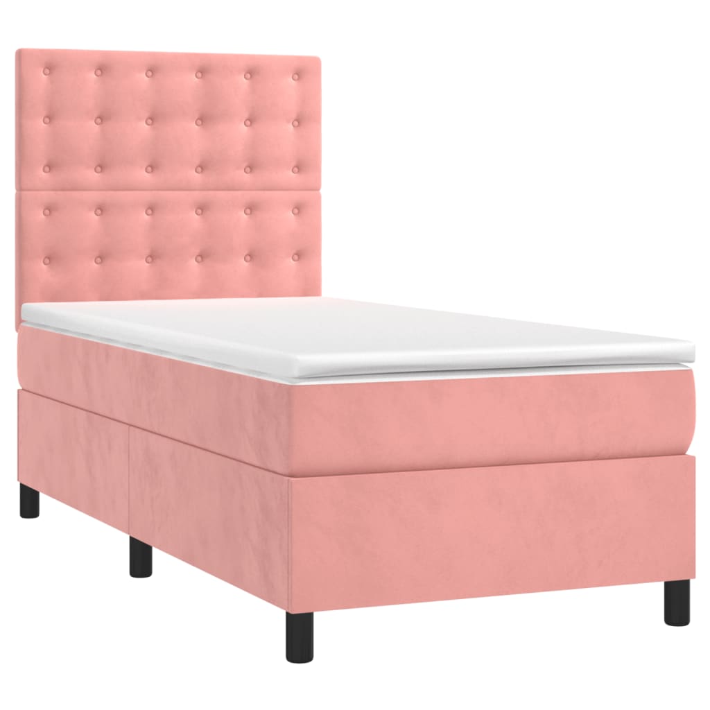 Cama box spring c/ colchão/LED 90x190 cm veludo rosa