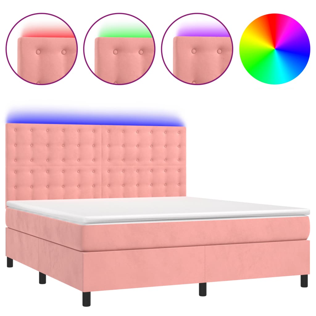 Cama box spring c/ colchão/LED 180x200 cm veludo rosa