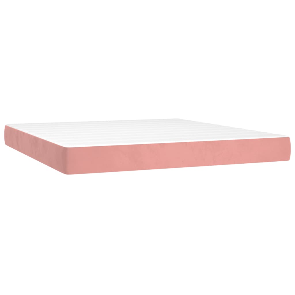 Cama box spring c/ colchão/LED 180x200 cm veludo rosa