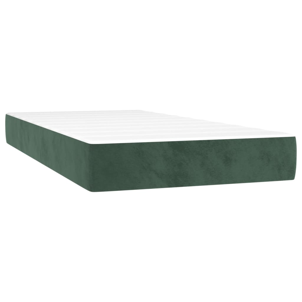 Cama box spring c/ colchão/LED 200x200 cm veludo verde-escuro