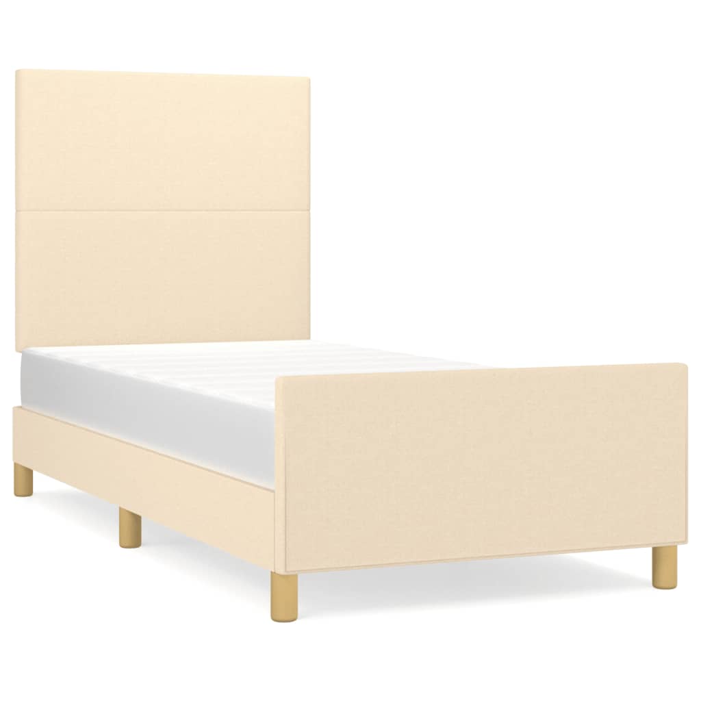 Estrutura de cama c/ cabeceira tecido cor creme 90x190 cm