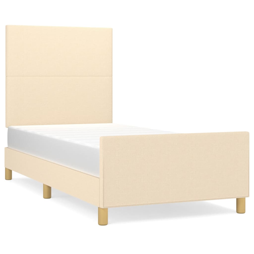 Estrutura de cama c/ cabeceira 100x200 cm tecido cor creme