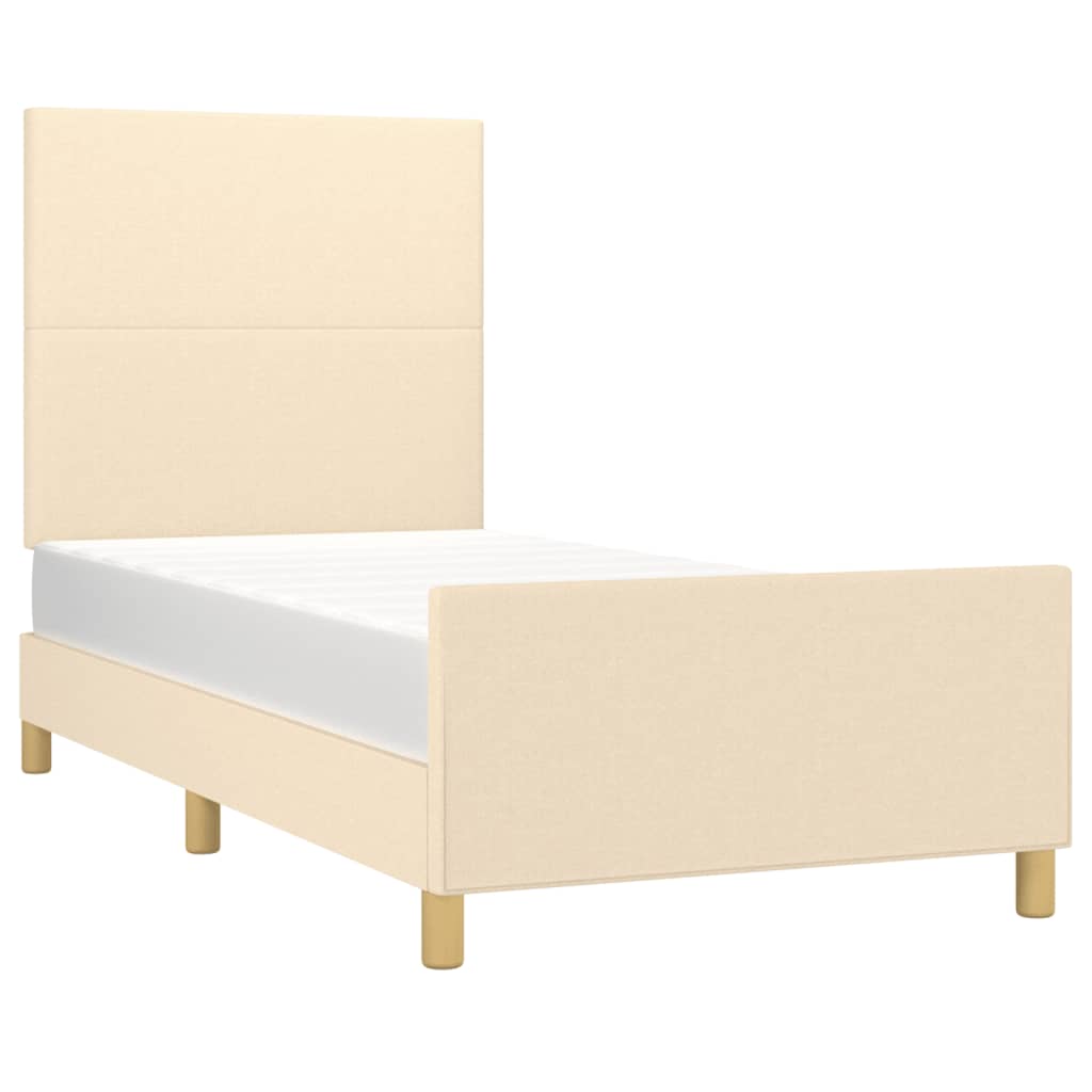 Estrutura de cama c/ cabeceira 100x200 cm tecido cor creme