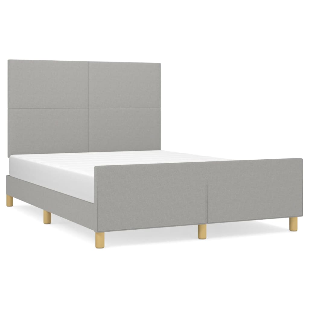 Estrutura de cama c/ cabeceira 140x190 cm tecido cinza-claro