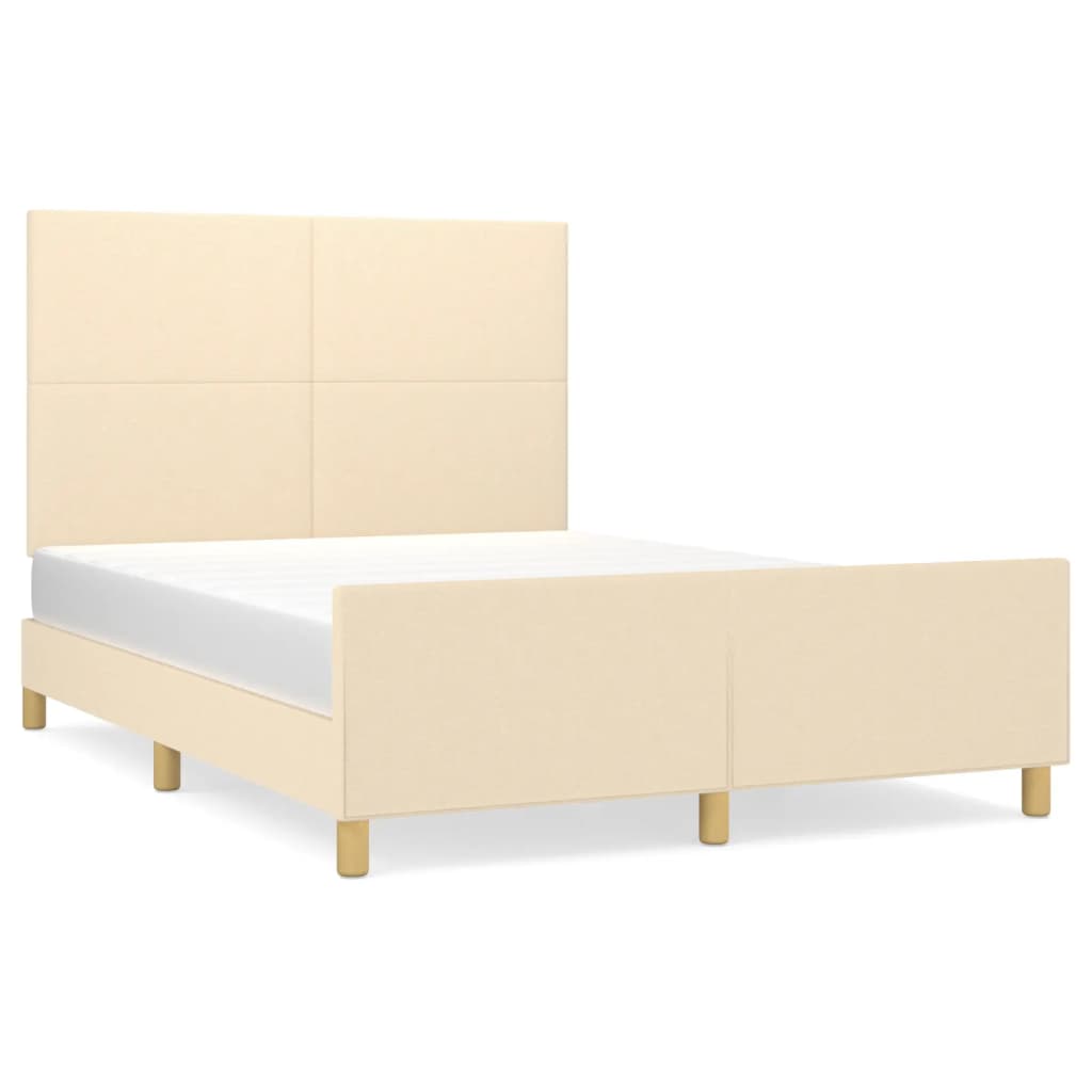 Estrutura de cama c/ cabeceira tecido cor creme 140x190 cm