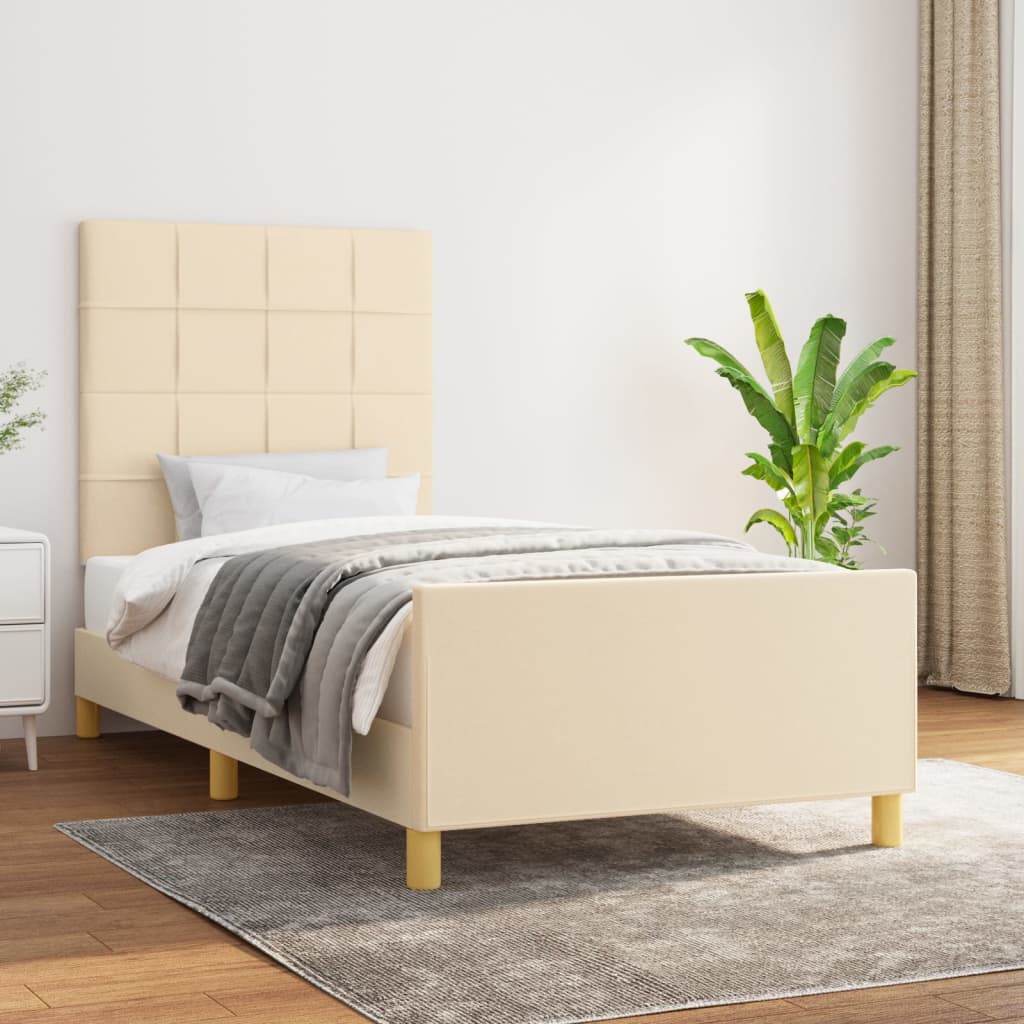 Estrutura de cama c/ cabeceira 100x200 cm tecido cor creme