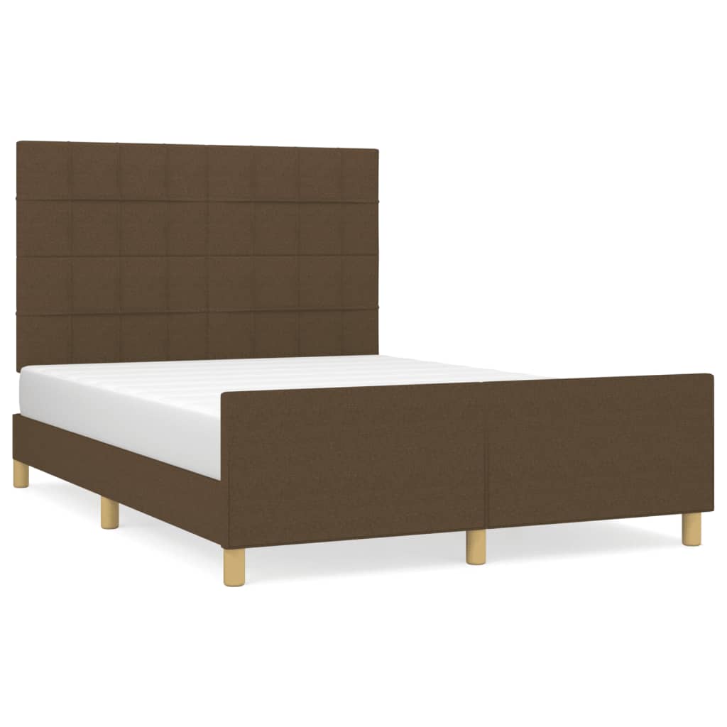 Estrutura de cama c/ cabeceira 140x190cm tecido castanho-escuro