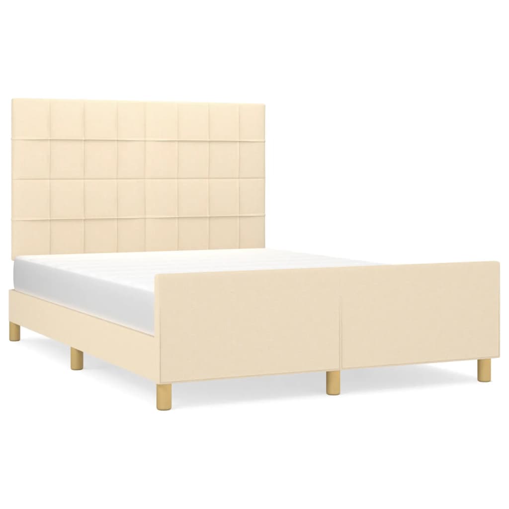 Estrutura de cama c/ cabeceira tecido cor creme 140x190 cm