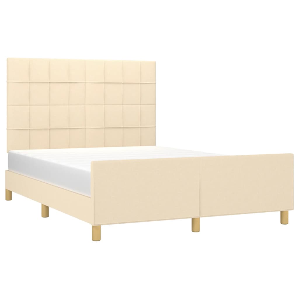 Estrutura de cama c/ cabeceira tecido cor creme 140x190 cm