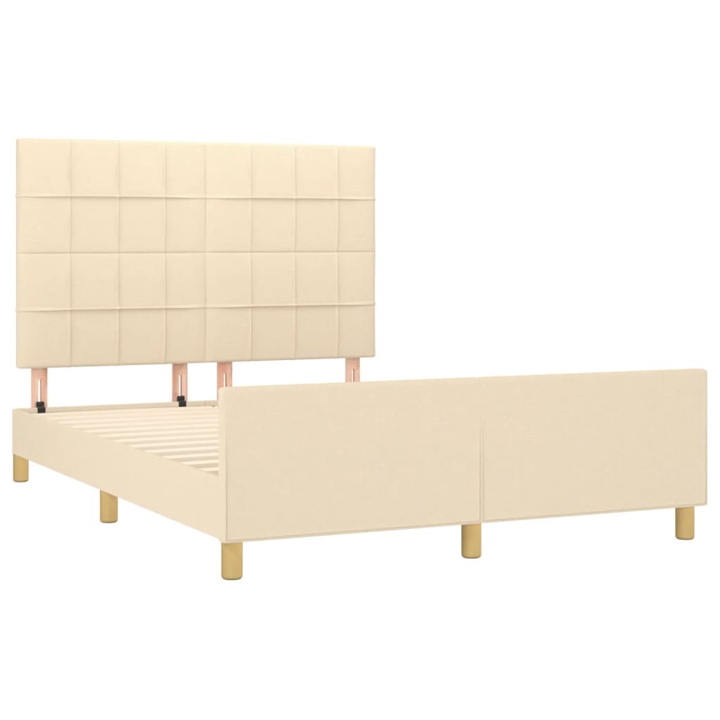 Estrutura de cama c/ cabeceira tecido cor creme 140x190 cm