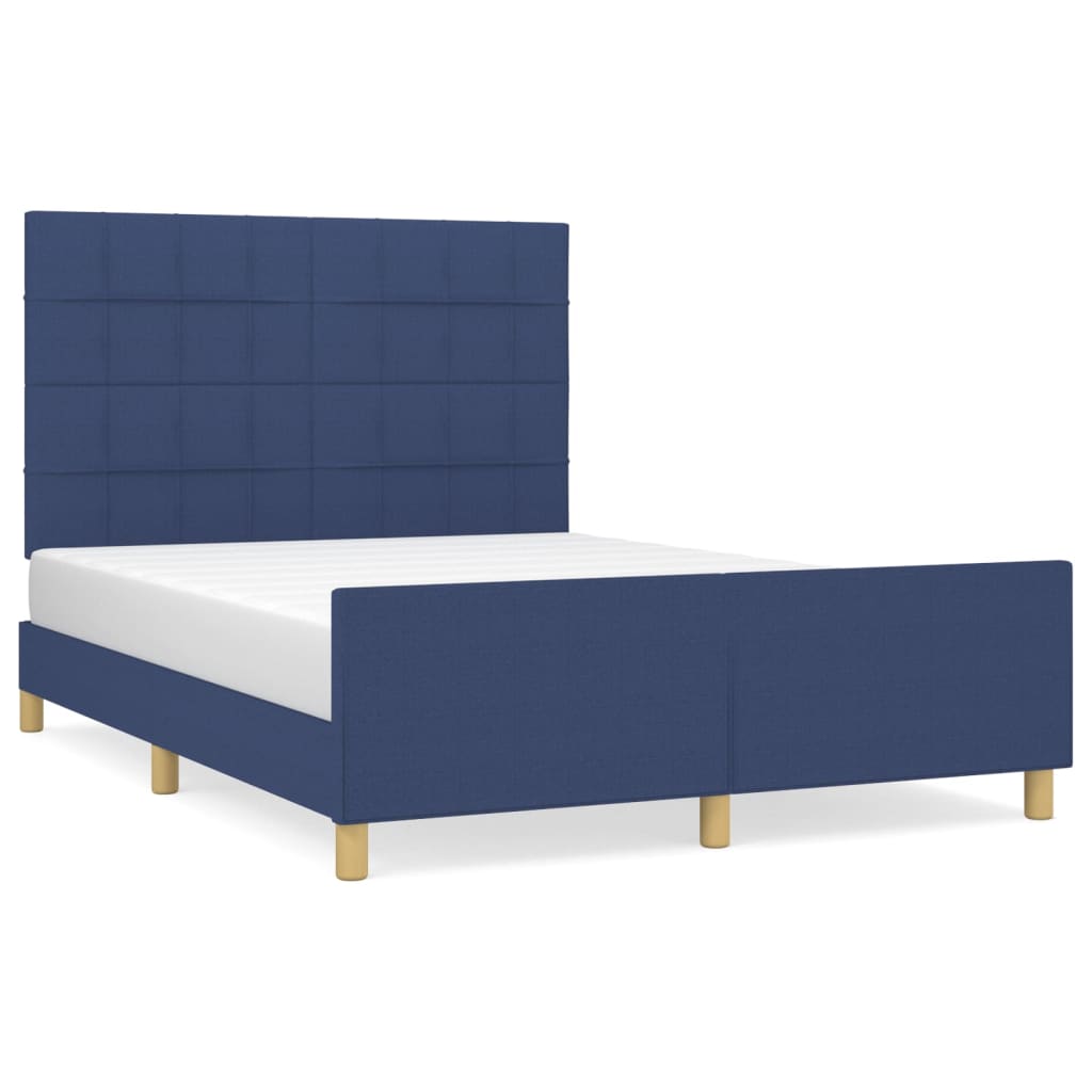 Estrutura de cama c/ cabeceira 140x190 cm tecido azul