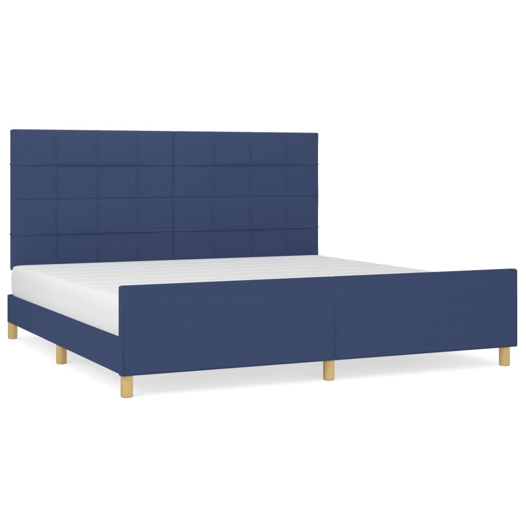 Estrutura de cama com cabeceira 200x200 cm tecido azul