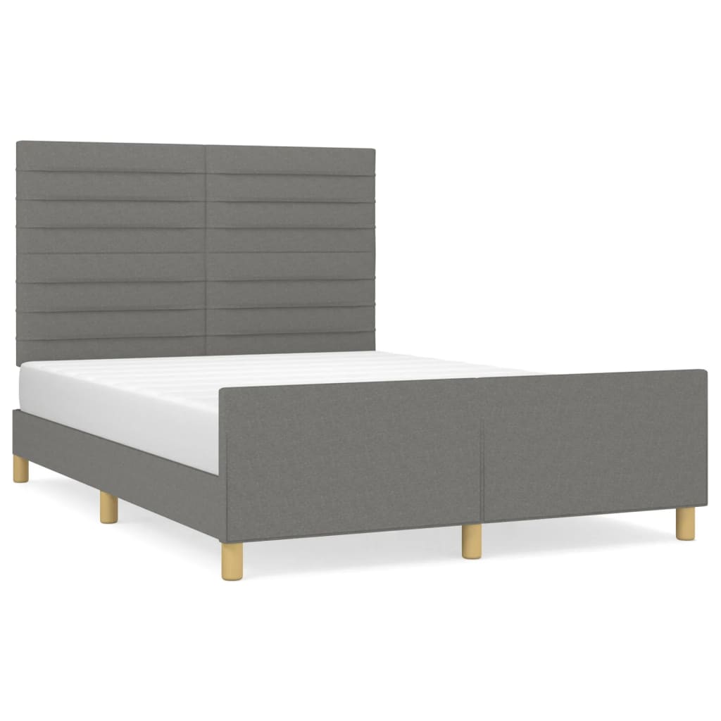 Estrutura de cama c/ cabeceira 140x190cm tecido cinza-escuro