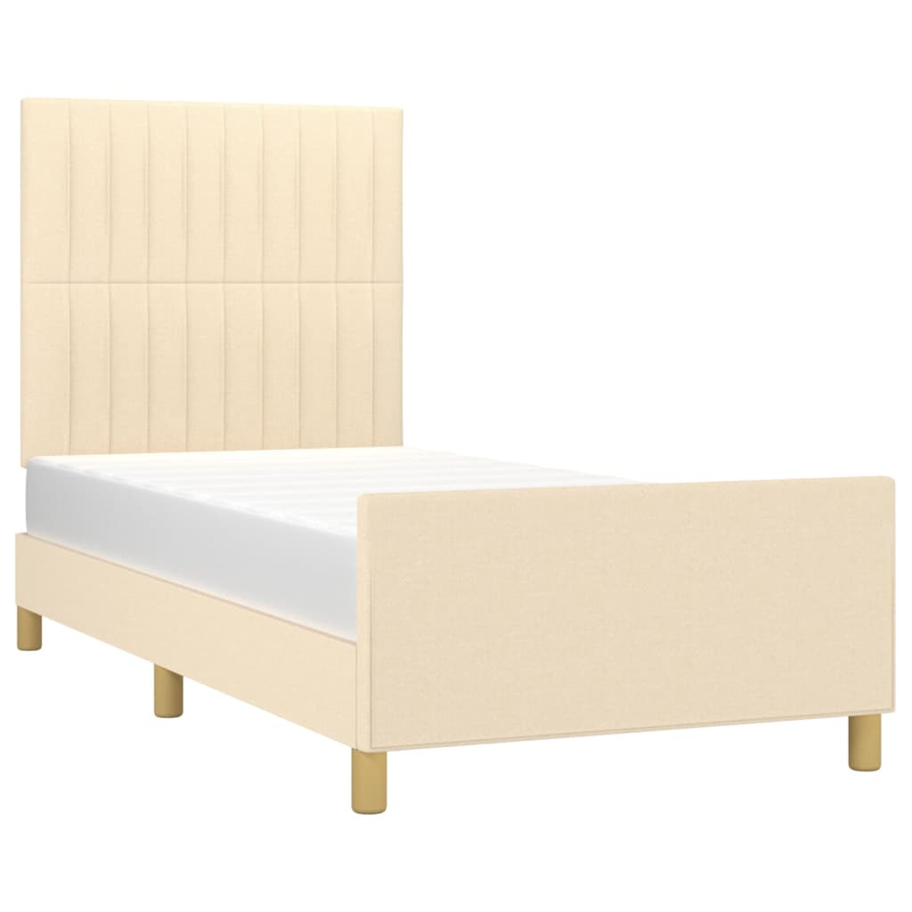 Estrutura de cama c/ cabeceira tecido cor creme 90x190 cm