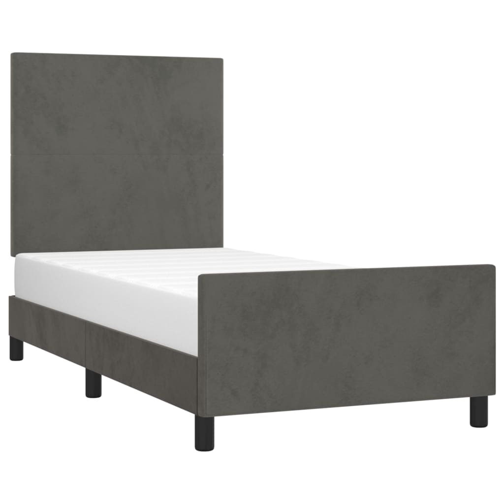 Estrutura de cama c/ cabeceira 90x190 cm veludo cinzento-escuro