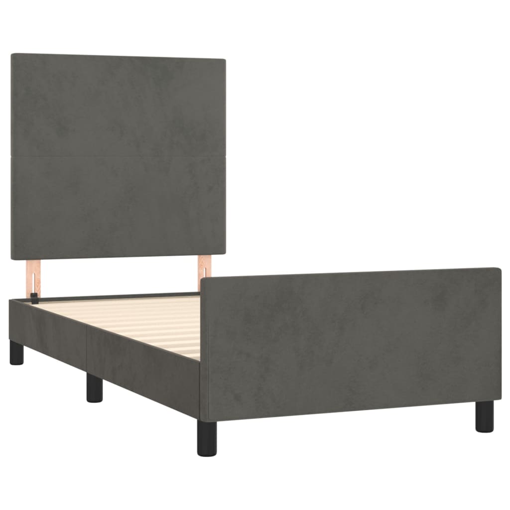 Estrutura de cama c/ cabeceira 90x190 cm veludo cinzento-escuro