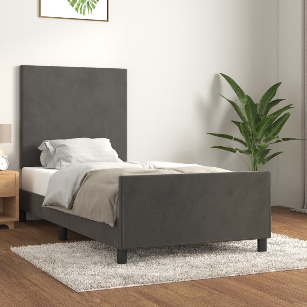 Estrutura de cama c/ cabeceira 90x190 cm veludo cinzento-escuro