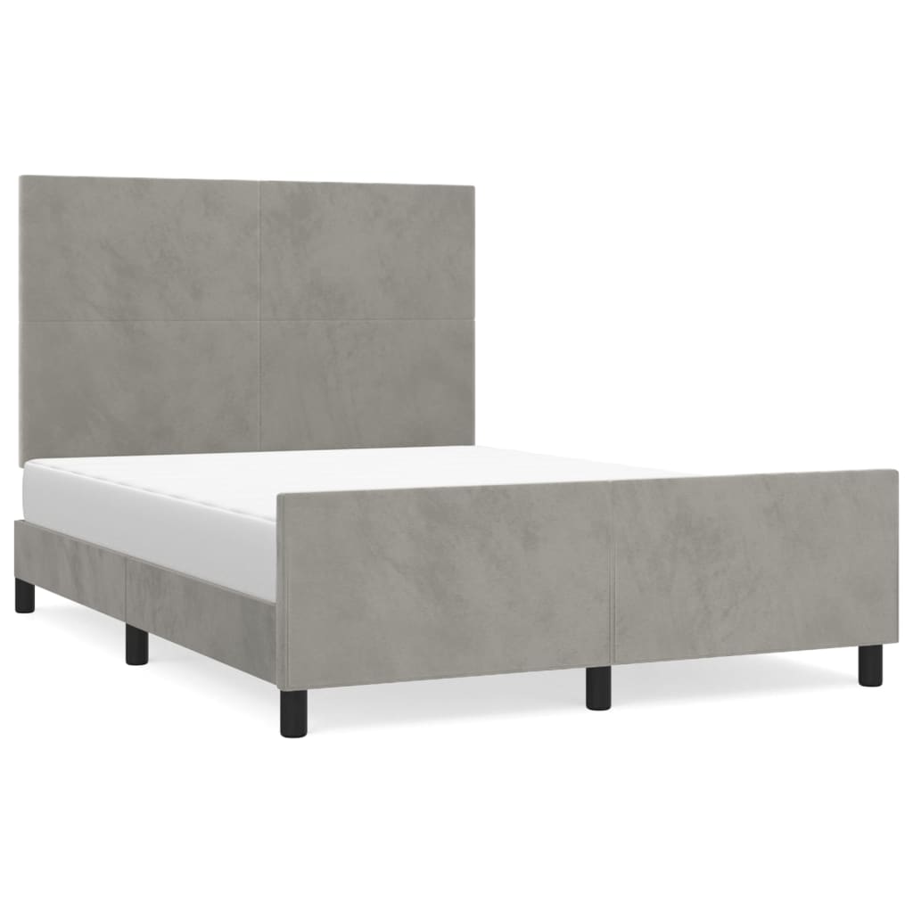 Estrutura de cama c/ cabeceira 140x190 cm veludo cinzento-claro