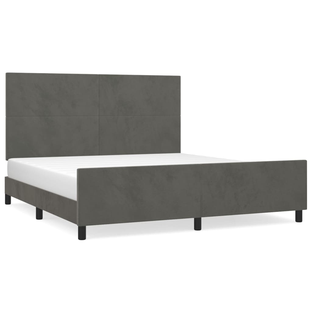 Estrutura de cama c/ cabeceira 160x200cm veludo cinzento-escuro