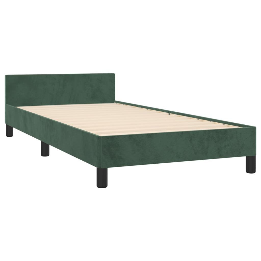 Estrutura de cama c/ cabeceira 90x200 cm veludo verde-escuro