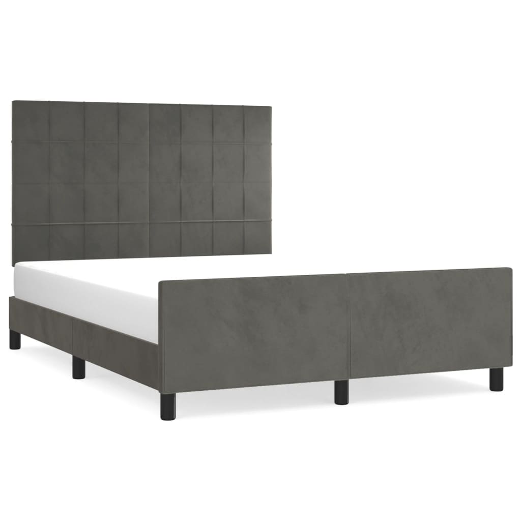 Estrutura de cama c/ cabeceira 140x190cm veludo cinzento-escuro