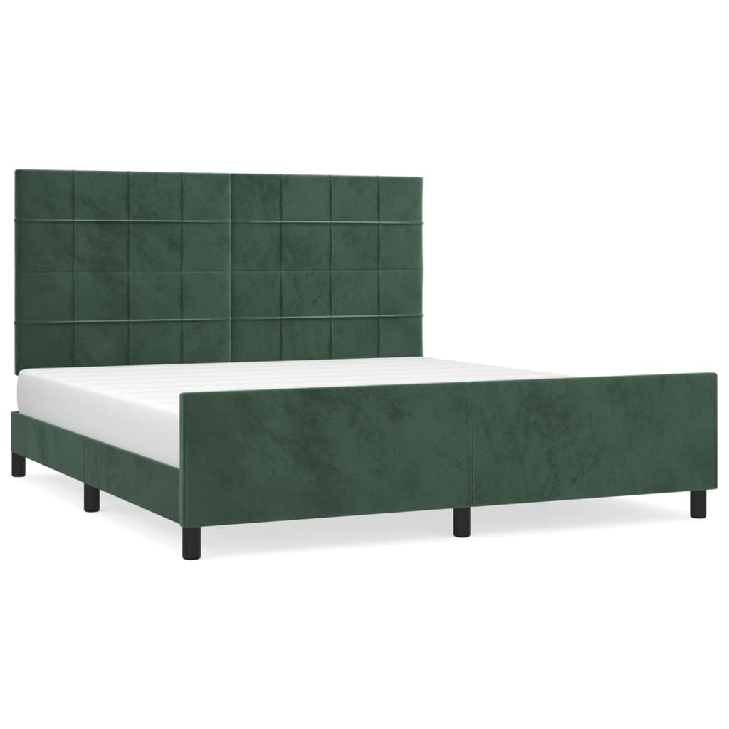 Estrutura de cama c/ cabeceira 180x200 cm veludo verde-escuro