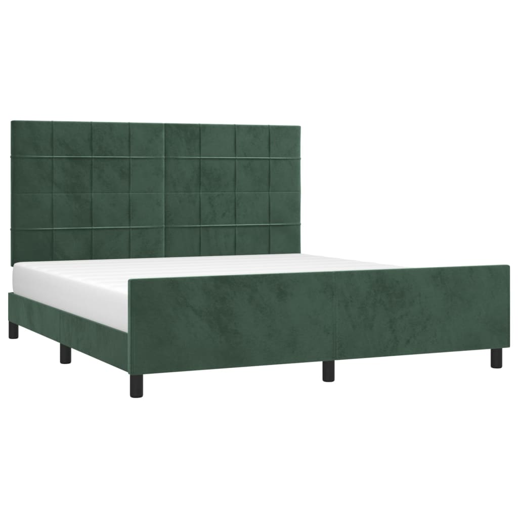 Estrutura de cama c/ cabeceira 180x200 cm veludo verde-escuro