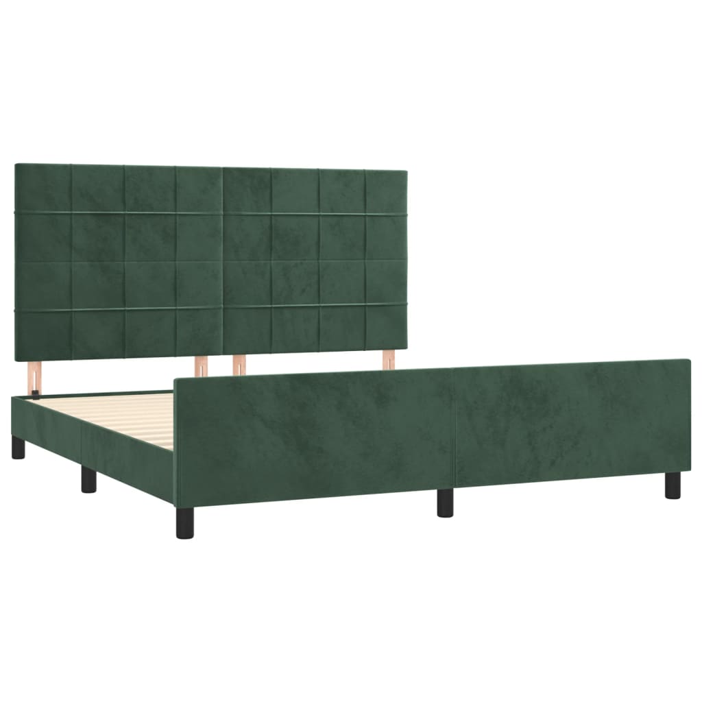 Estrutura de cama c/ cabeceira 180x200 cm veludo verde-escuro