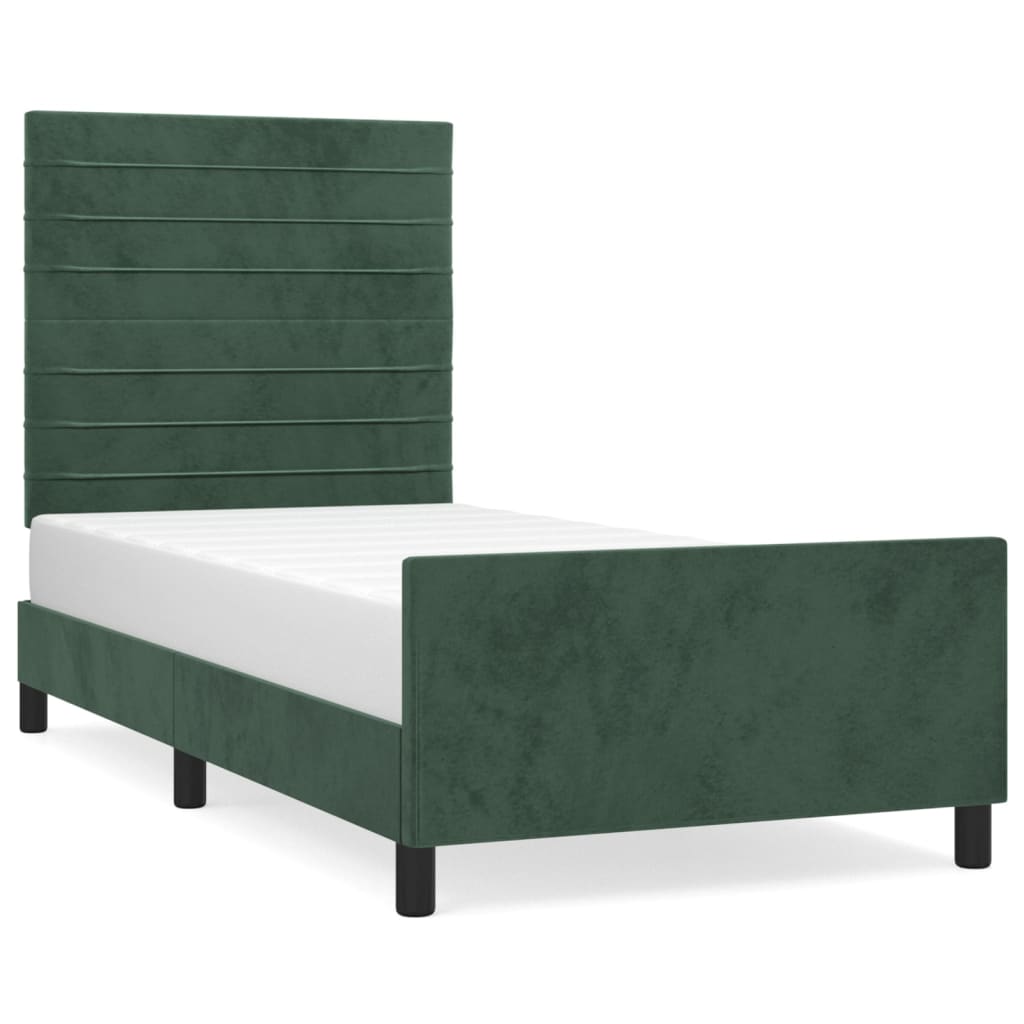 Estrutura de cama c/ cabeceira 90x190 cm veludo verde-escuro