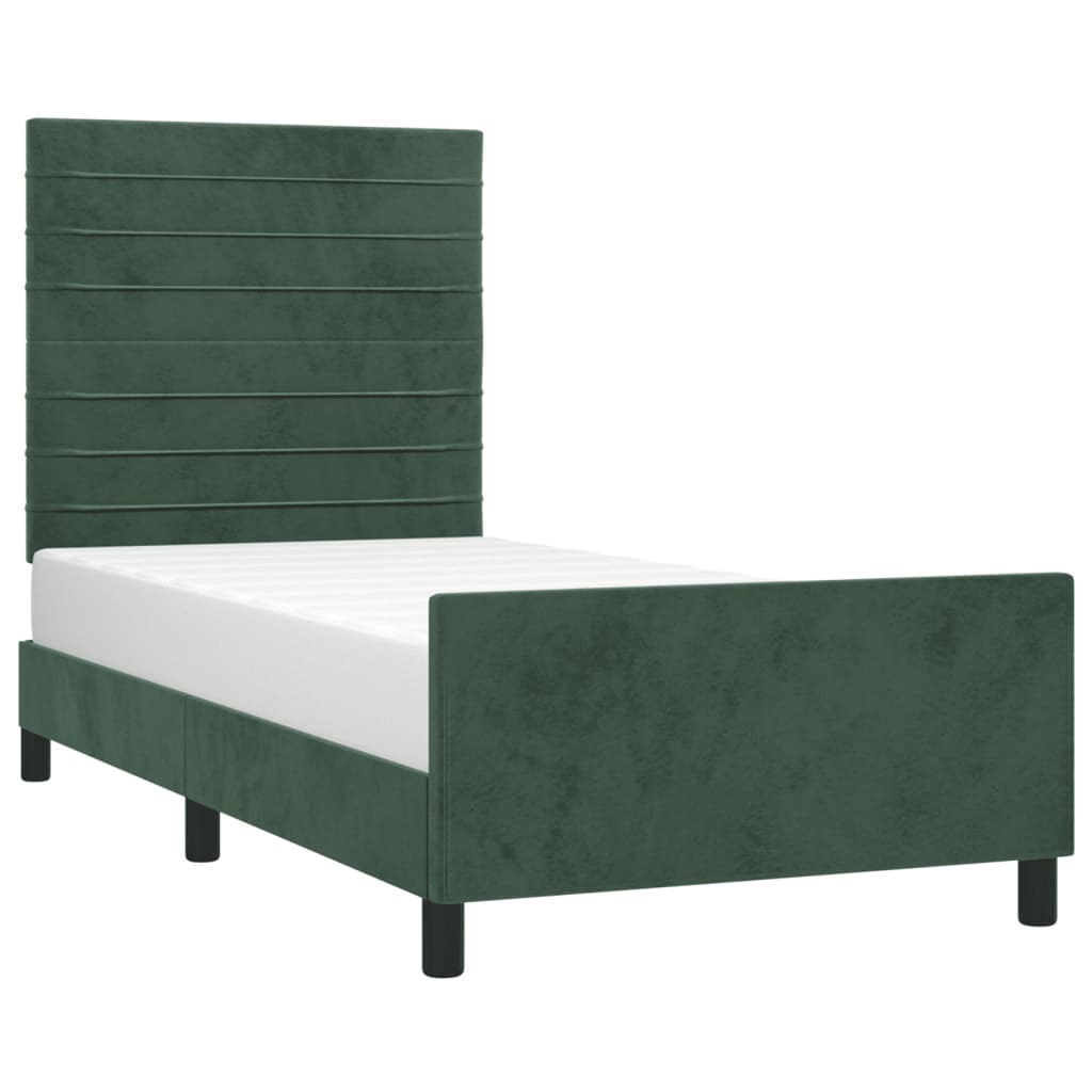 Estrutura de cama c/ cabeceira 90x200 cm veludo verde-escuro