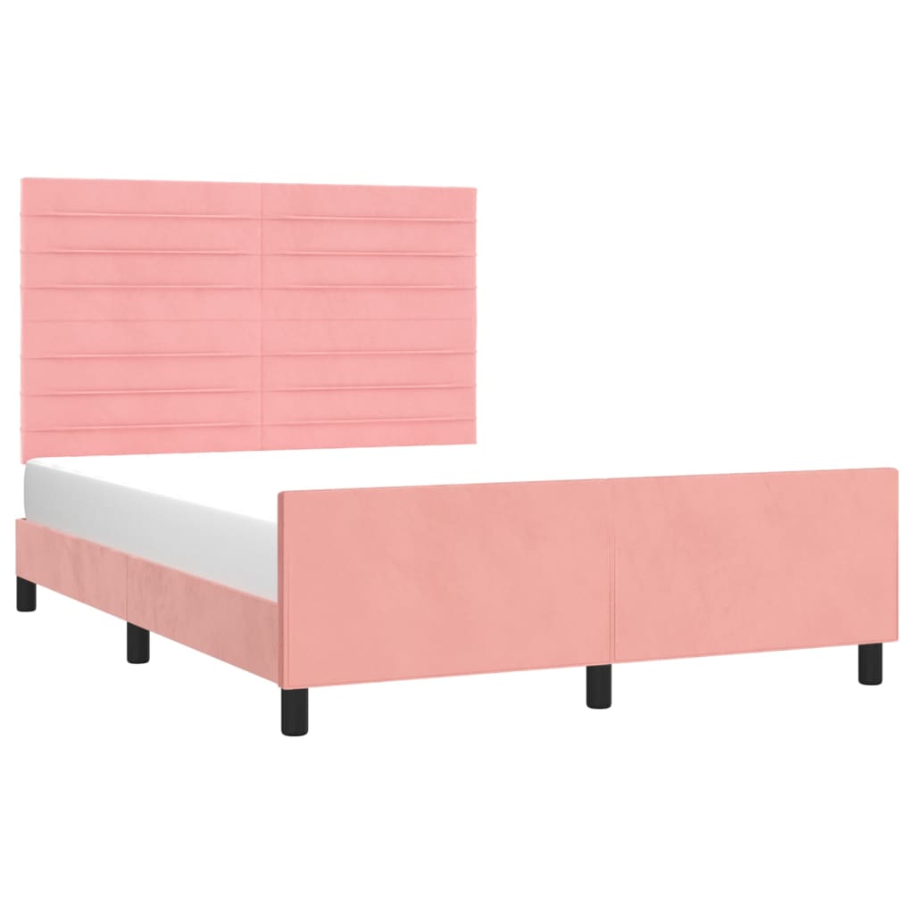 Estrutura de cama c/ cabeceira 140x200 cm veludo rosa