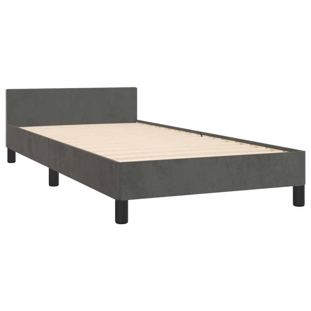 Estrutura de cama c/ cabeceira 90x190 cm veludo cinzento-escuro