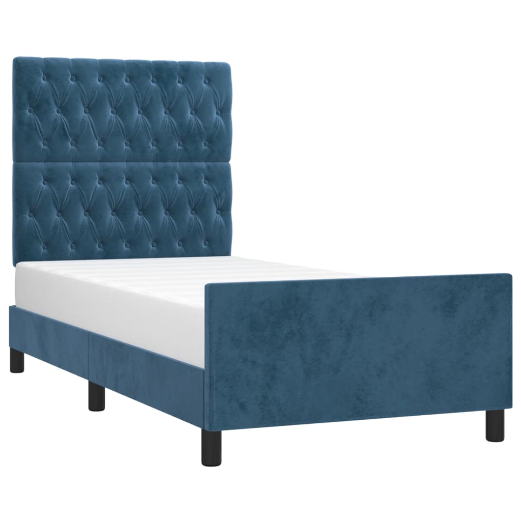 Estrutura de cama c/ cabeceira 90x190 cm veludo azul-escuro