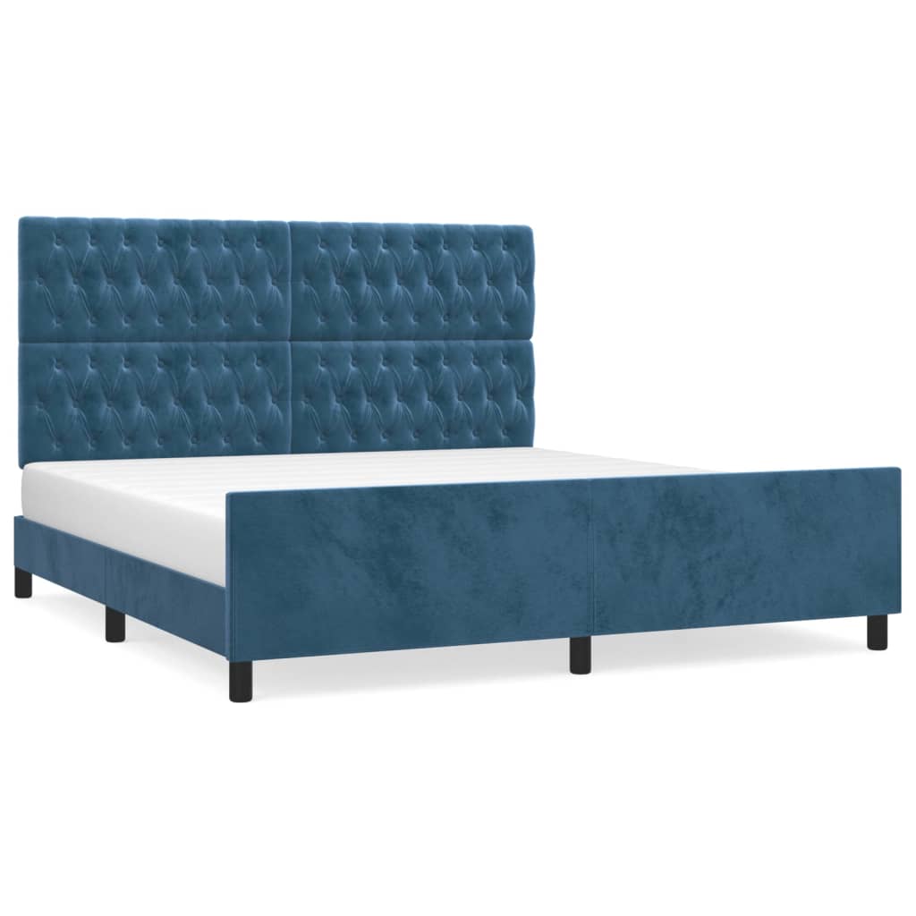 Estrutura de cama c/ cabeceira 180x200 cm veludo azul-escuro