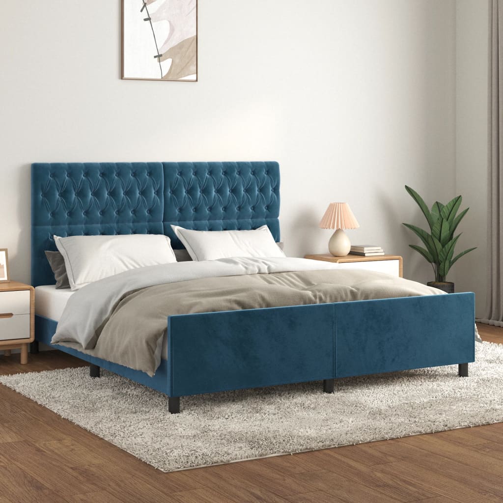 Estrutura de cama c/ cabeceira 180x200 cm veludo azul-escuro