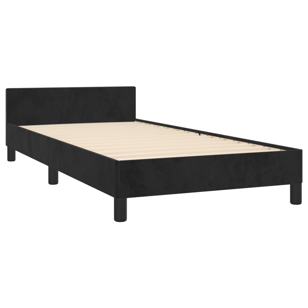 Estrutura de cama c/ cabeceira 90x190 cm veludo preto