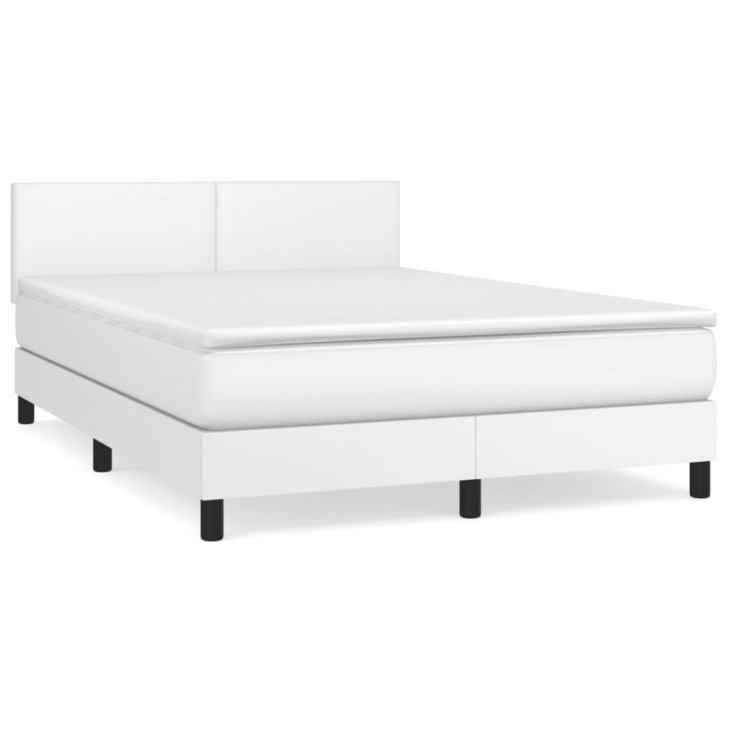 Cama com molas/colchão 140x190 cm couro artificial branco