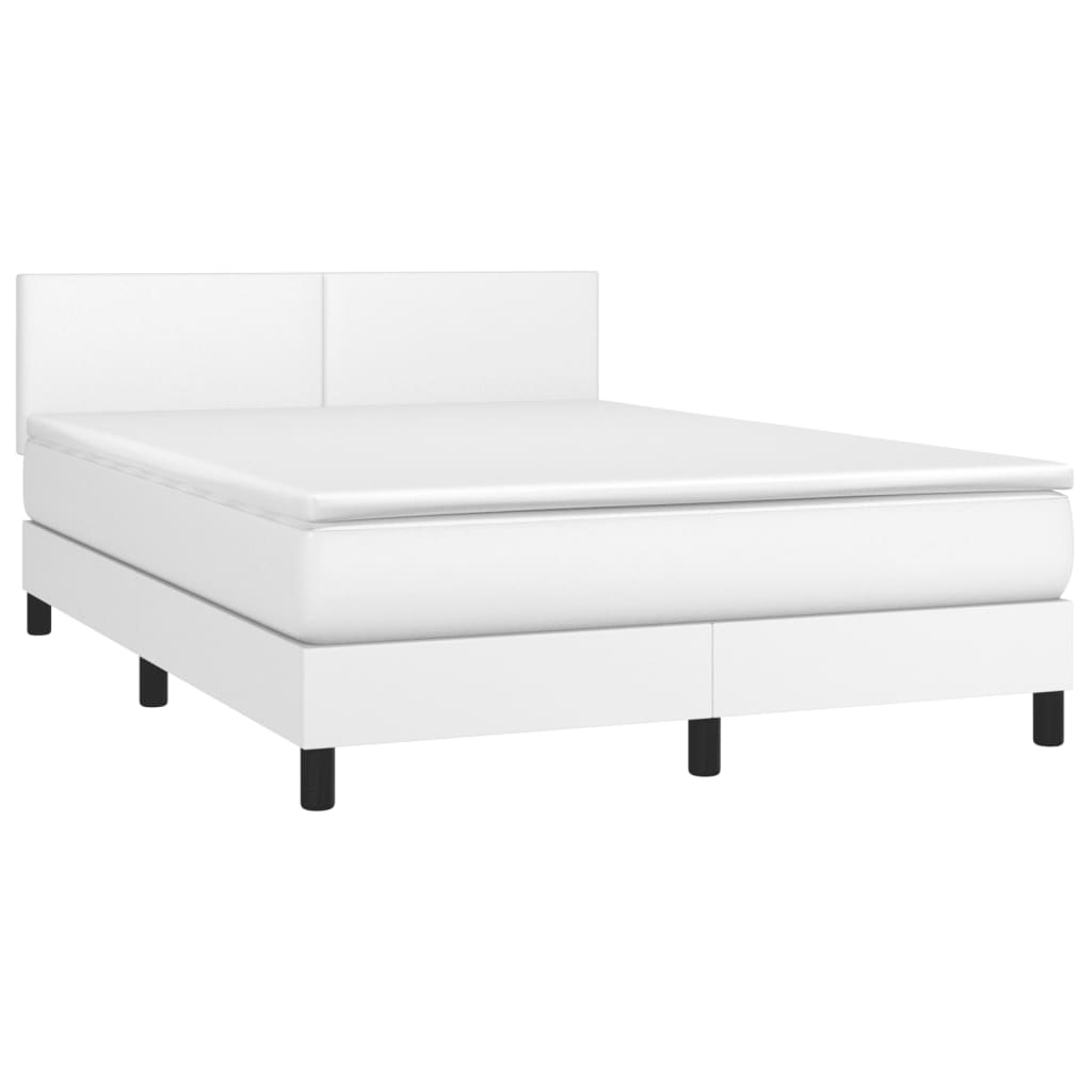 Cama com molas/colchão 140x190 cm couro artificial branco