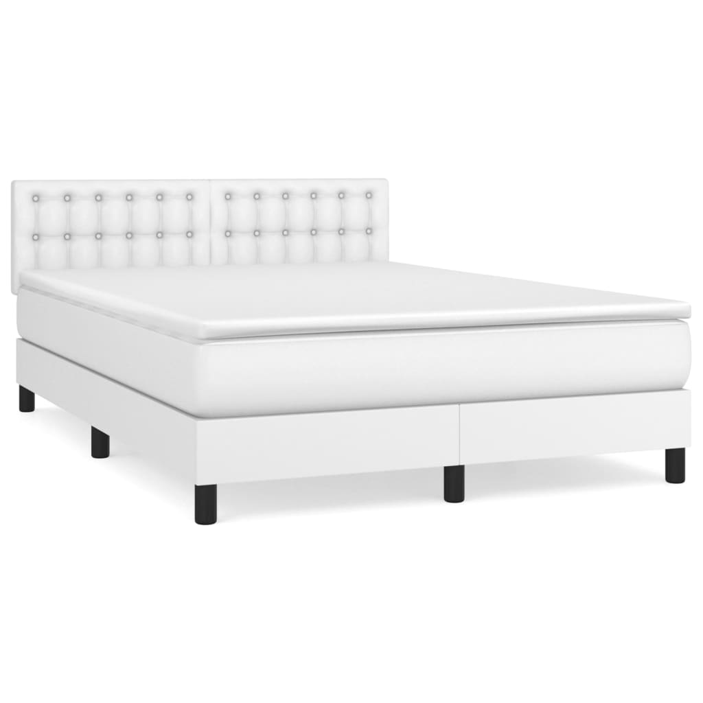 Cama com molas/colchão 140x190 cm couro artificial branco