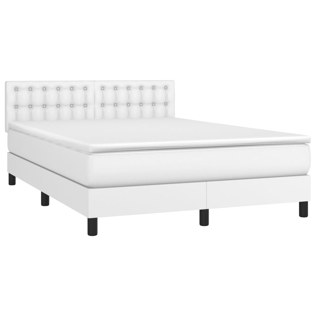 Cama com molas/colchão 140x190 cm couro artificial branco